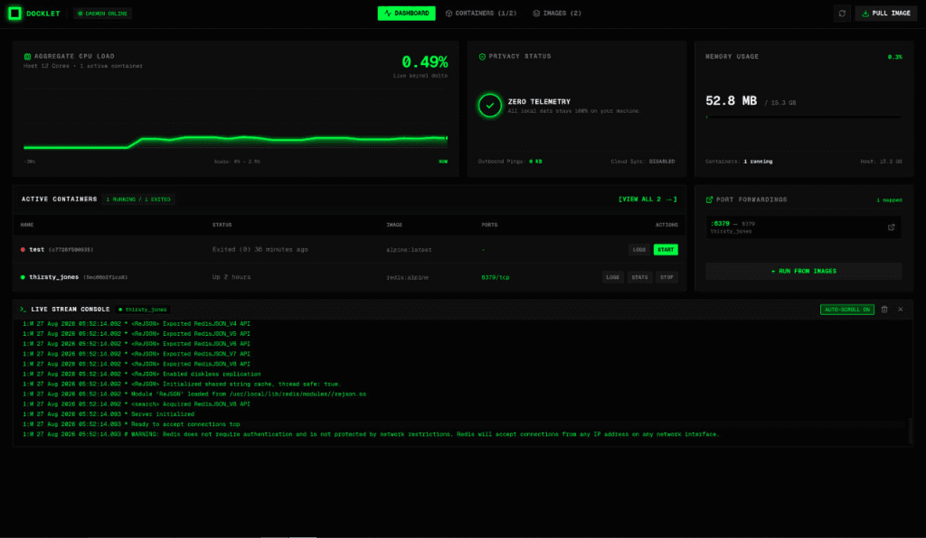 Docklet Dashboard Preview